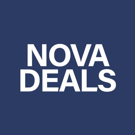 Nova Deals brand logo with bold white text on a navy blue background, promoting exclusive online shopping discounts and sales promotions.